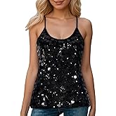 Sequin Cami Tops for Women Strappy Sparkly Women’s Tank Party Glitter Shirts