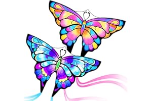 Simxkai Butterfly Kite for Kids & Adults, Easy to Fly Blue Big Kite for Beginners, Line Handle Included (1Pack 2Pack)
