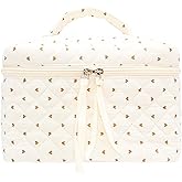 PAZIMIIK Quilted Makeup Bag Large Travel Zipper Soft Cosmetic Case for Women Girls Make Up,Gauze Heart Coffee