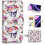 for iPhone 11, Designed Flip Wallet Phone Case Cover, A21836 Sugar Skull Flower 21836