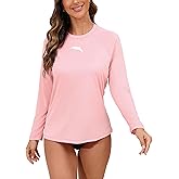 Halcurt Women's Long Sleeve Rash Guard Swim Shirt with Built in Bra Lightweight UPF50+ Quick Dry Swimsuit Top Pink 2XL