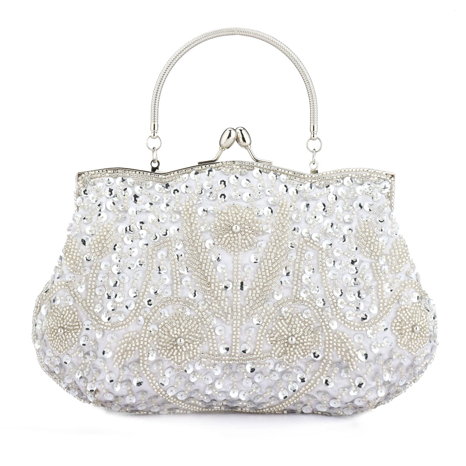 YYW Collection Antique Floral Bead Sequin Soft Clutch Evening Bag Designer Purse Large Clutch Handbag