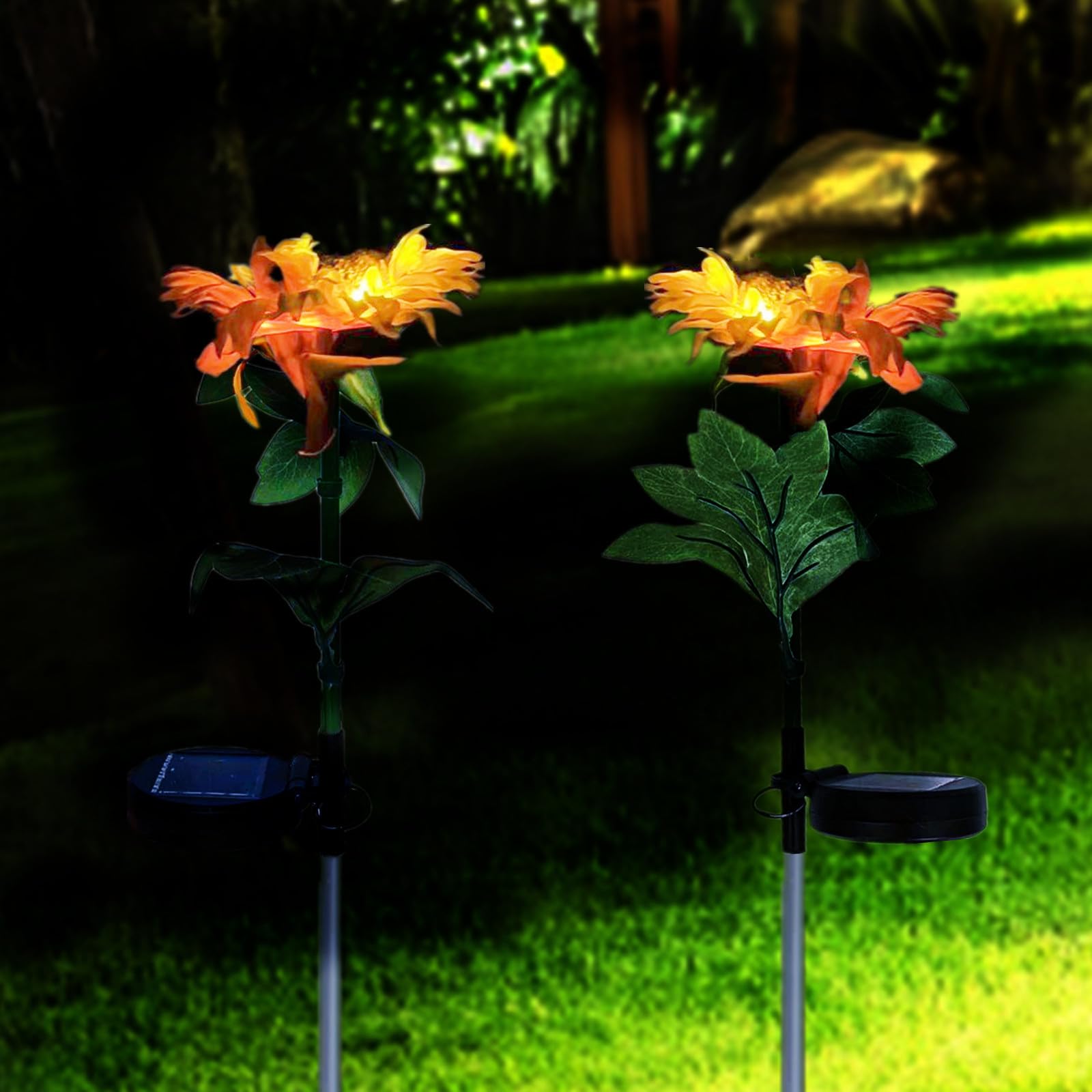 Lrqmte Flower Garden Solar Light Outdoor, 2 Pack Waterproof Solar Stake Lights for Patio, Sunflowers Pathway Fence Decorations Outdoor Lighting Garden Ornaments for Yard Porch (1 Head New)
