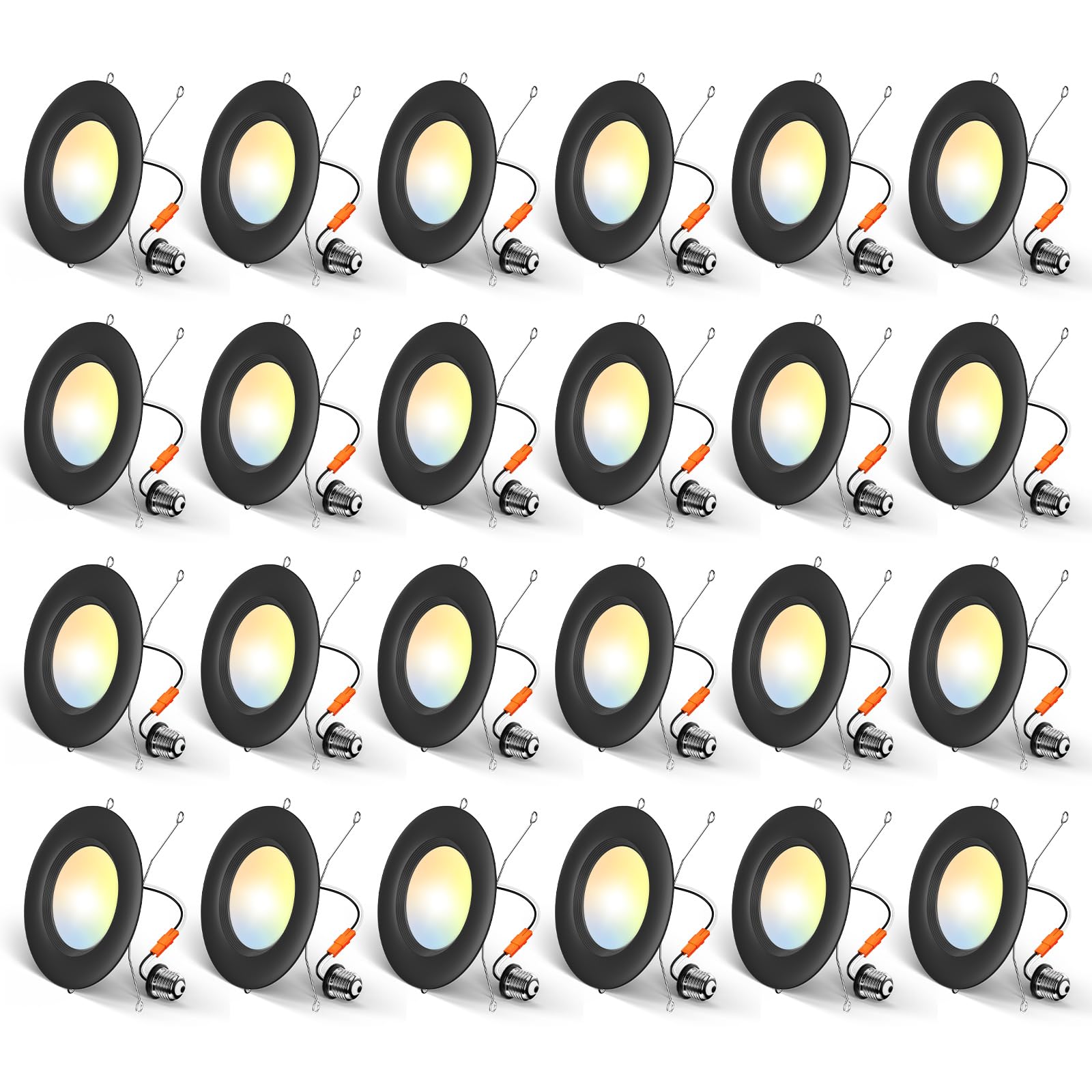Photo 1 of Amico 24 Pack 5/6 inch 5CCT LED Recessed Lighting, Dimmable, 12.5W=100W, 950LM, 2700K/3000K/4000K/5000K/6000K Selectable, Retrofit Can Lights with Baffle Trim, IC Rated - ETL & FCC, Black