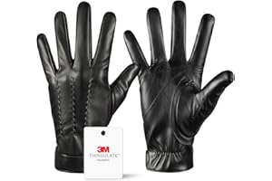 QUKOPSE Winter Leather Gloves for Men,Touchscreen Snow Driving Gloves with Cashmere Lining for Motorcycle Driving Riding…