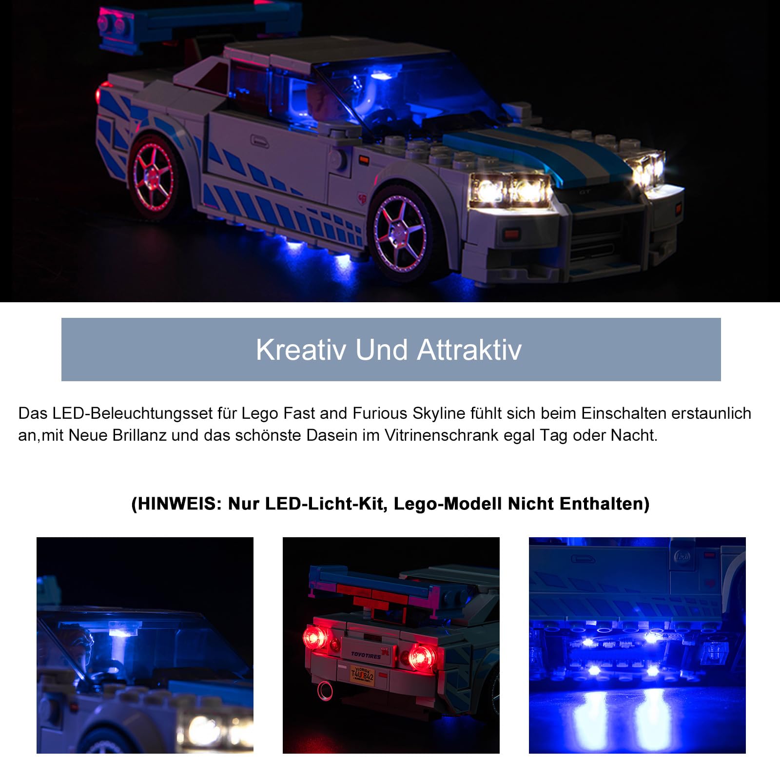 Licht-Kit Kompatibel mit Lego 76917 Speed Champions Nissan Skyline GT-R (Kein Lego-Modell), Led Beleuchtungs Set Compatible with Lego Nissan Skyline GT-R Kreative Spielzeuglichter 4