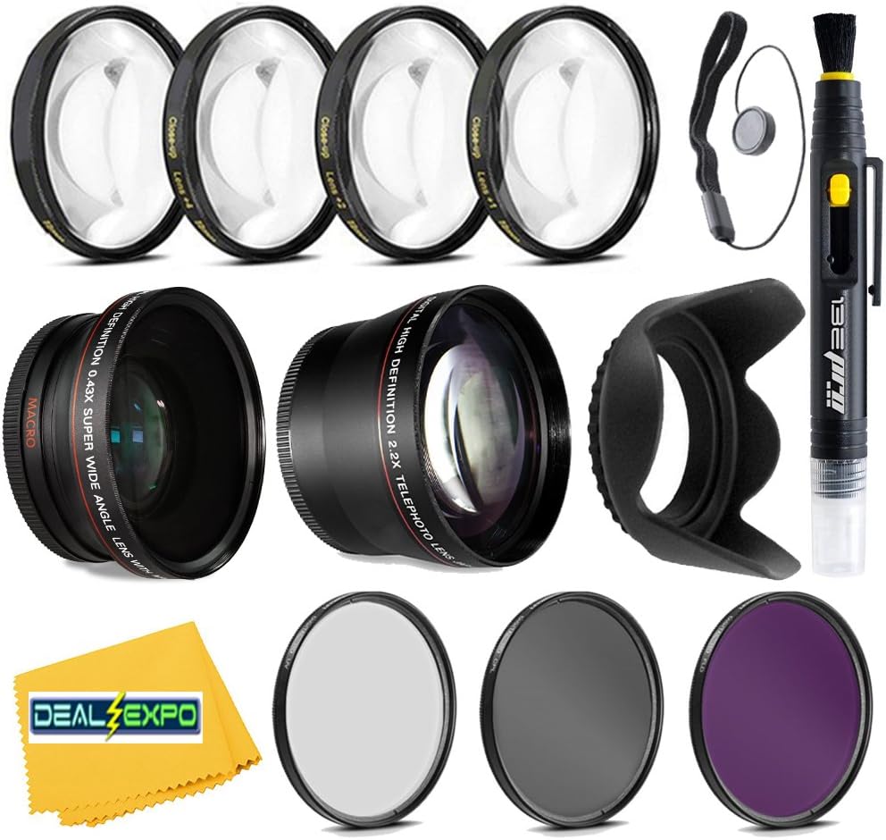Professional 58mm 0.43x Wide Angle Lens + 2.2x Telephoto Lens + 3 Pieces Filter Set
