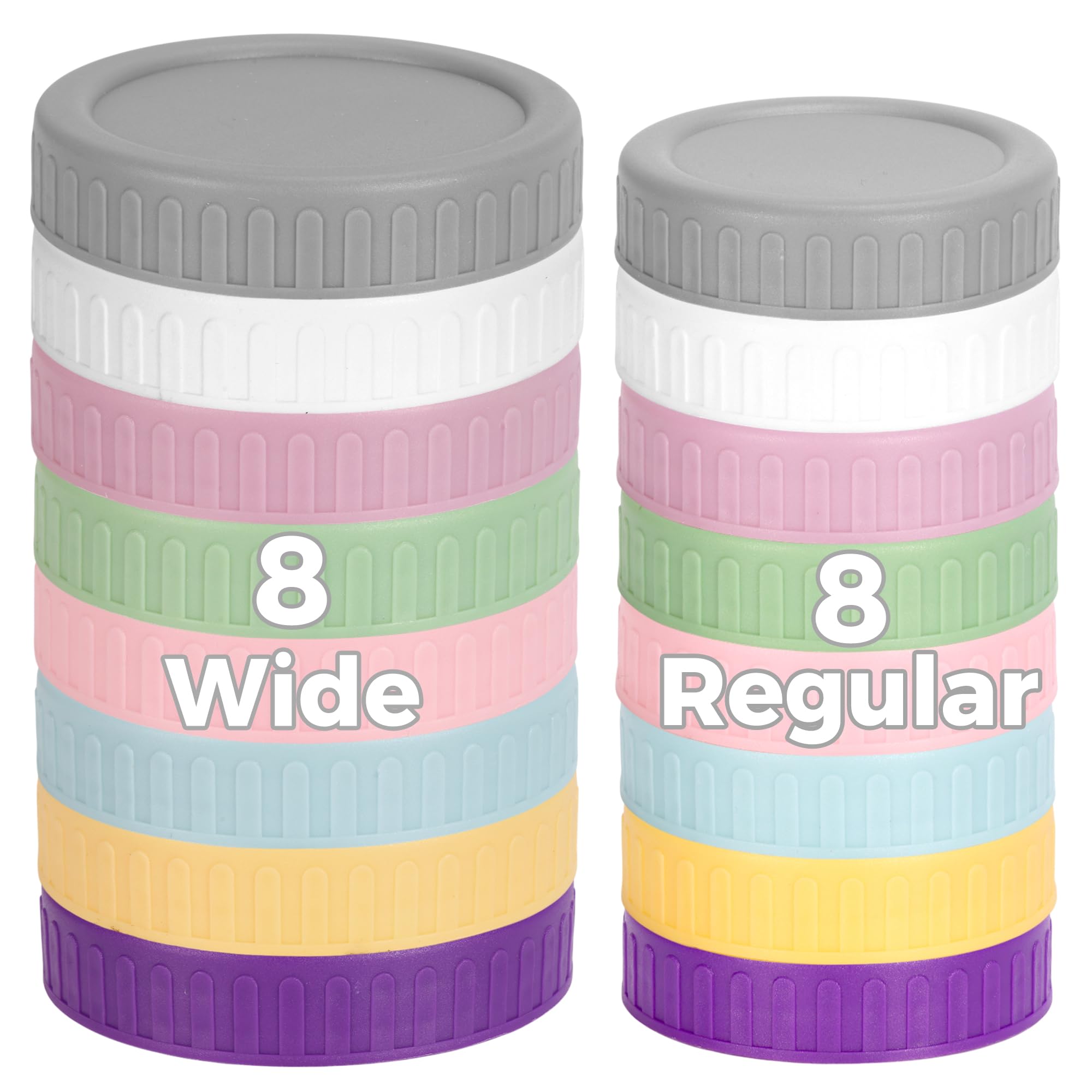 Photo 1 of [16 Piece]8 Wide Mouth + 8 Regular Mouth Mason Jar Lids, Multi Color Plastic Lids for Mason Jars with Silicone Rings, Thickened Leak-Proof Canning Lids Regular Wide Mouth