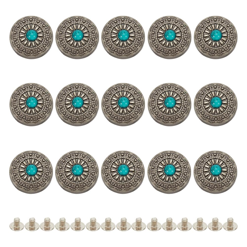 HOBBIESAY 15Pcs Screw Back Buttons 12mm Light Green Daisy Decorative Buckle Round Conchos Button Vintage Western Style Replacement Buttons for Purse Bag DIY Leather Craft Fabrics Accessories