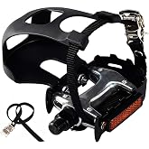 YBEKI Pro-Grade Spin Bike Pedals with Toe Clips &amp; 4D Adjustable Straps - 9/16" Alloy Spindle for Mountain Road Bikes/Peloton/Schwinn/Sunny Bikes | 500lb Load Capacity + 12-Month Warranty