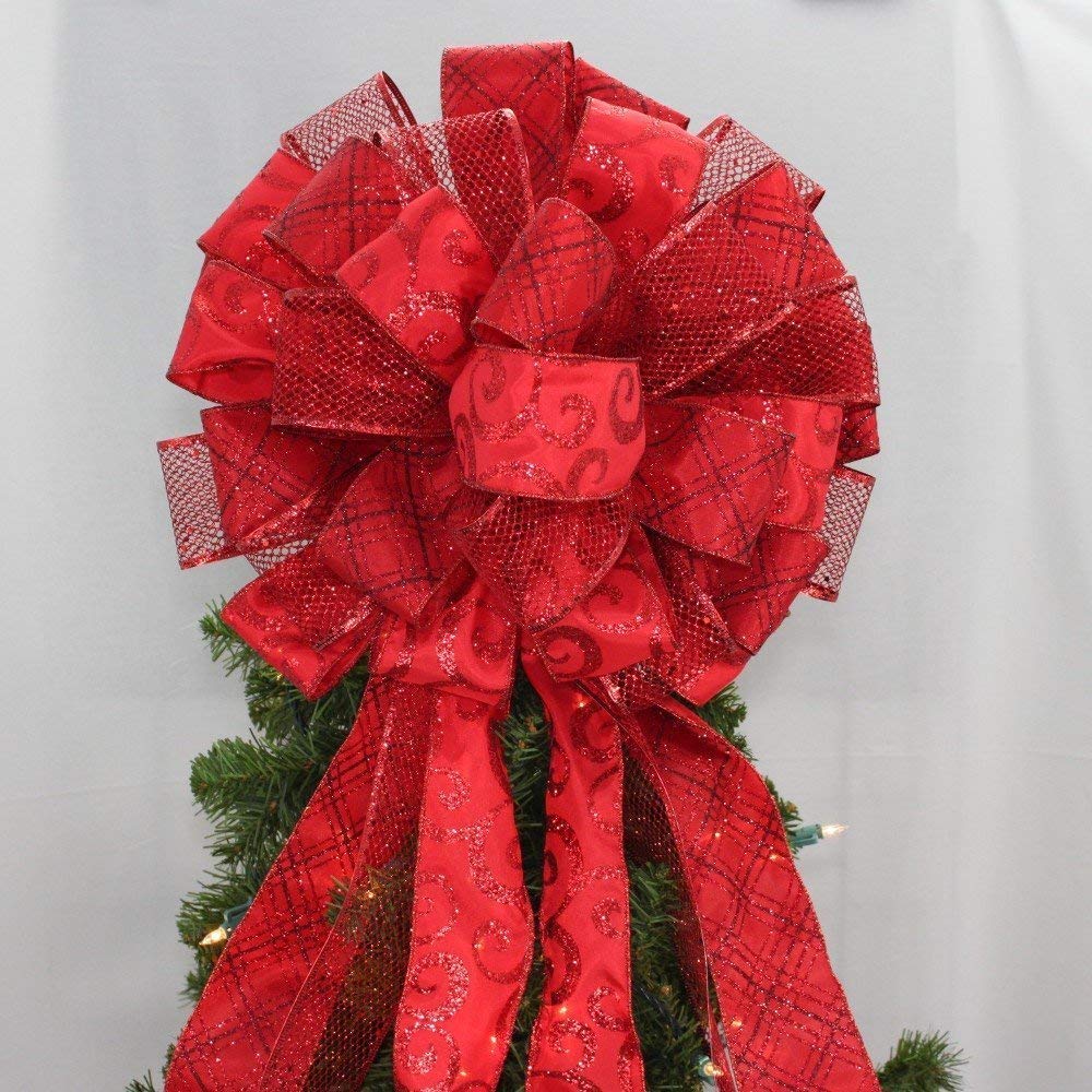 Dark Red Sparkle Christmas Tree Topper Bow Handmade