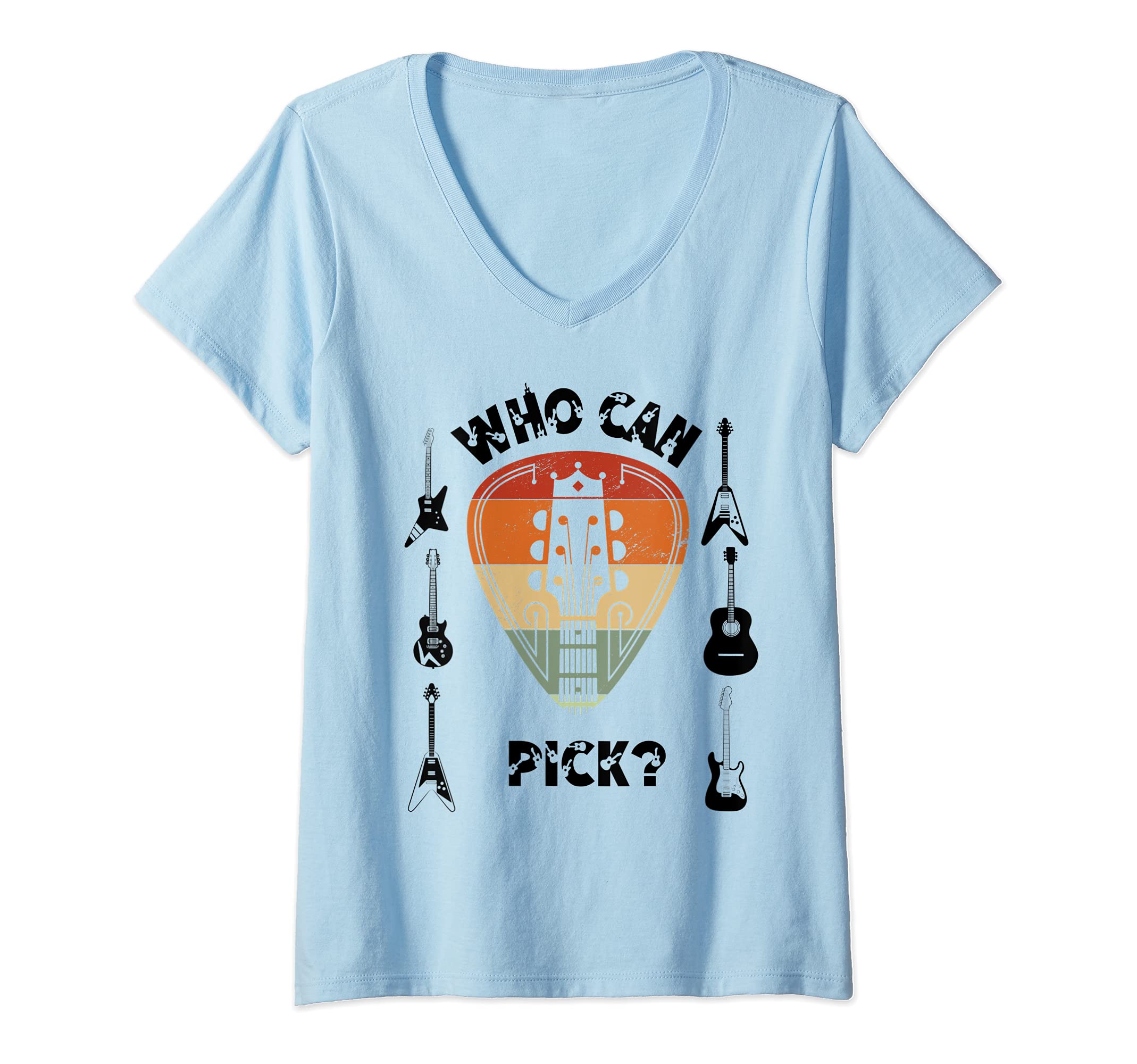 Womens Who Can Pick Vintage Retro Acoustic & Electric Guitar Lover V-Neck T-Shirt