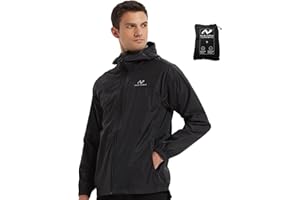 NORDIC OUTLAND Rain Jacket Men Packable Lightweight, Waterproof Breathable Raincoat with Hood, Outdoor Hiking Winbreaker