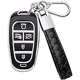 Kespevn for Hyundai Key Fob Cover 5 Button Soft TPU with Leather Keychain 360 Degree Protection Car Key Case Shell Holder Fits for 2023 2022 2021 2020 Hyundai Sonata Santa fe Tucson, B Black