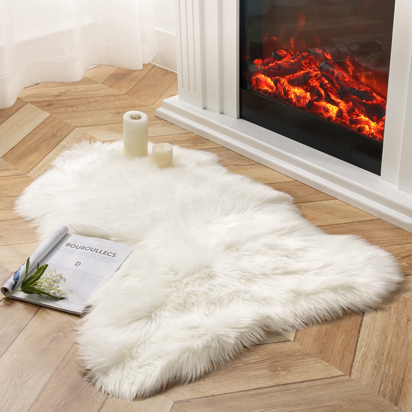 Photo 1 of Ashler Faux Fur Rug, White Area Rugs, Fluffy Sheepskin Fur Rug, Fuzzy Ultra Soft 2.3 x 3.3 Ft Rugs, Machine Washable Shag Rug, Nursery Throw Rugs for Bed, Living Room