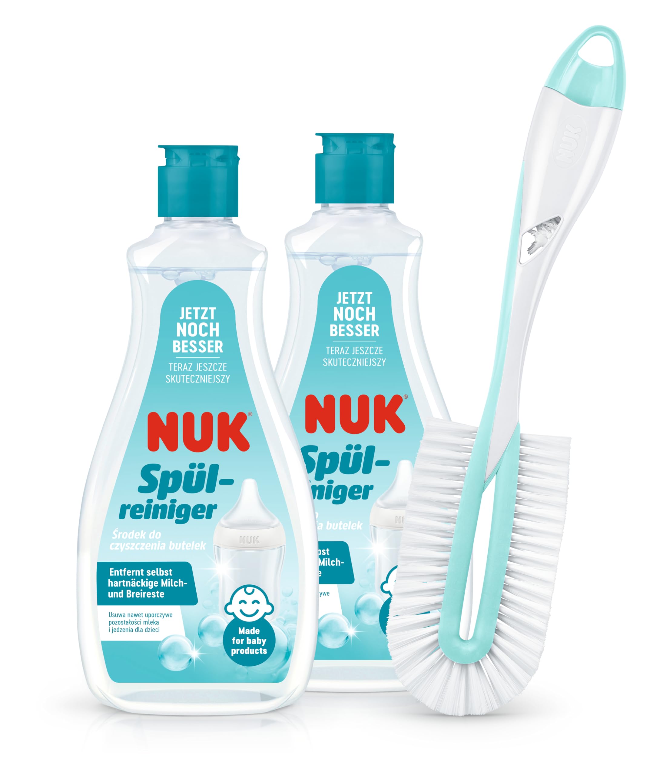 NUK Baby Bottle Cleanser & Brush | 2 x Cleaner, 1 x Twist & Teat Brush | 500 ml | Ideal for Cleaning Baby Bottles, Teats & Accessories | Fragrance Free Cleaner | pH Neutral