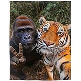 Rstick 60"x80" Fun Gorilla Tiger Blanket, Soft Cozy Fleece for Couch Sofa Bed