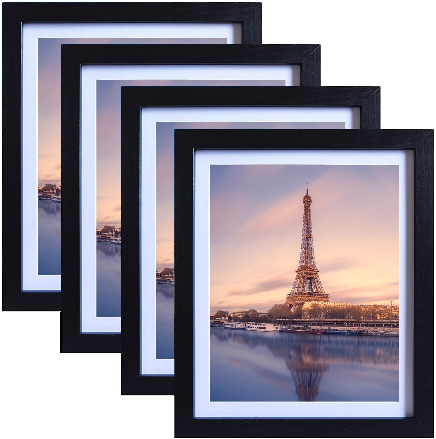 Black 8x10 Picture Frames for Wall or Tabletop Display, Display Pictures 8x10 with Mat or 9x11 Without Mat with Mat, Packs 4