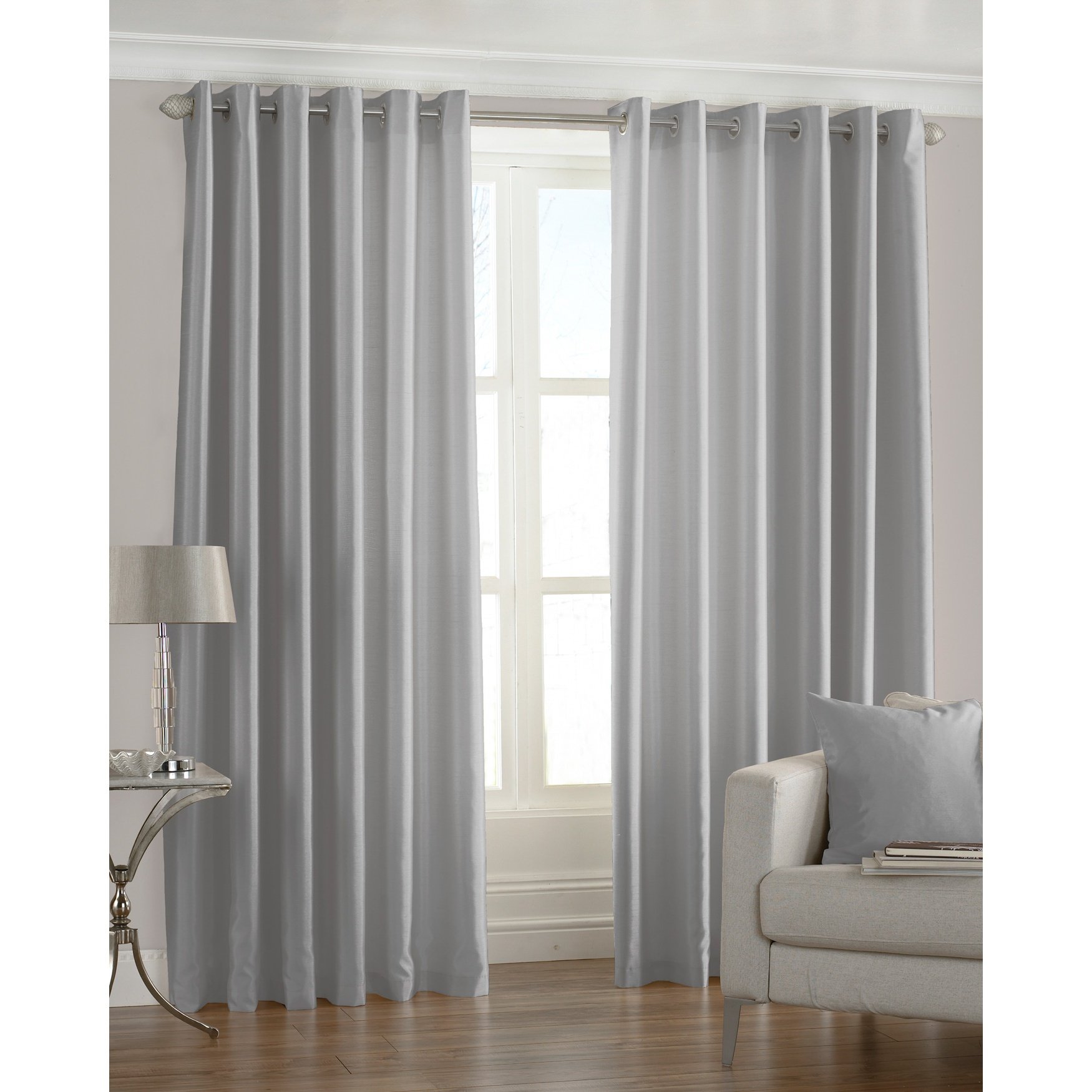 Riva Home Fiji Faux Silk Steel Eyelet Curtain, Grey, 66 x 54-Inch/168 x 137 cm
