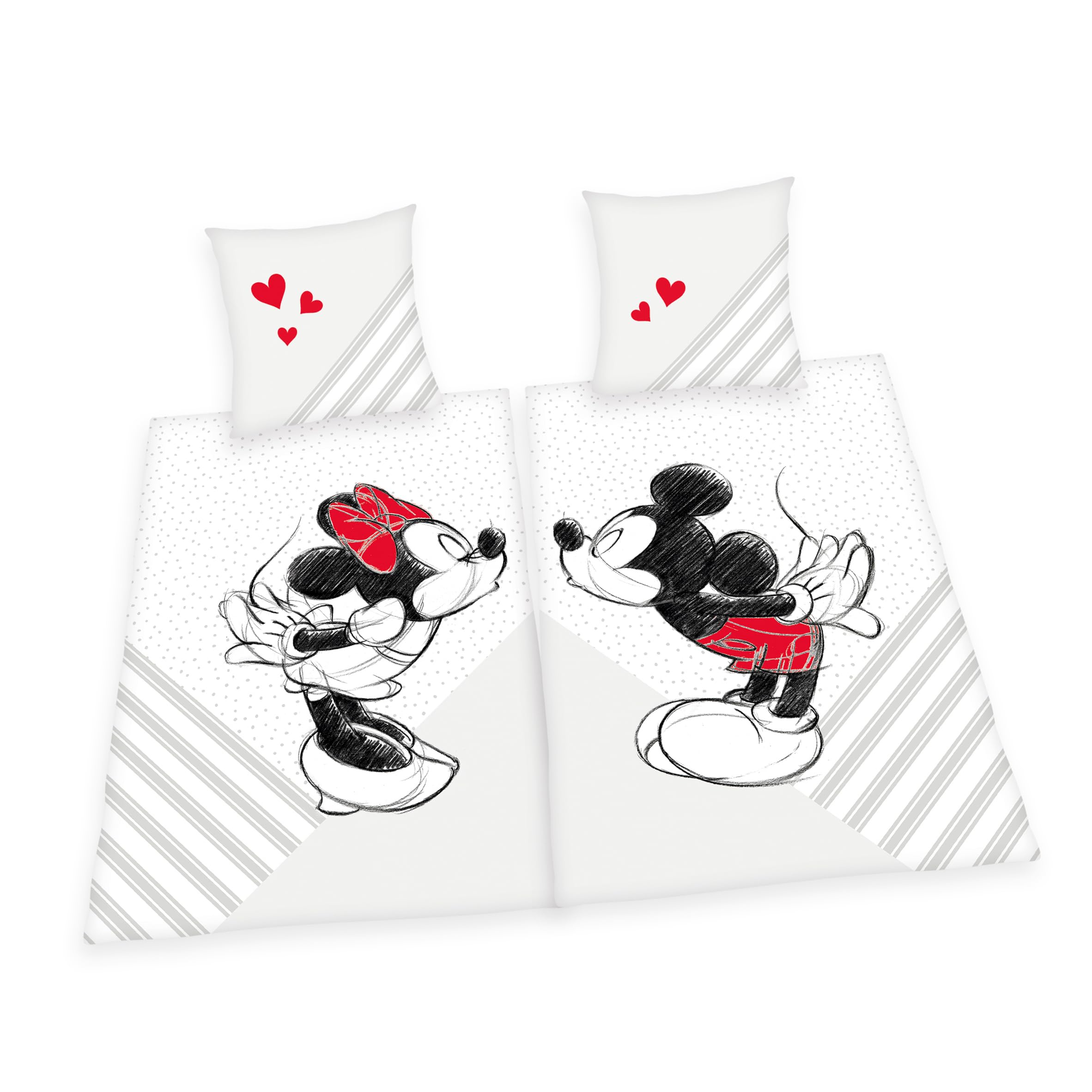 Mickey & Minnie Partner Bed Linen, Disney, 2 x Approx. 70 x 90 cm, 140 x 200 cm, 100% Cotton, Double Pack