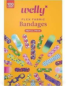 Welly Bravery Badge Value Pack | Adhesive Flexible Fabric Bandages | Assorted Shapes and Patterns for Minor Cuts, Scrapes, an