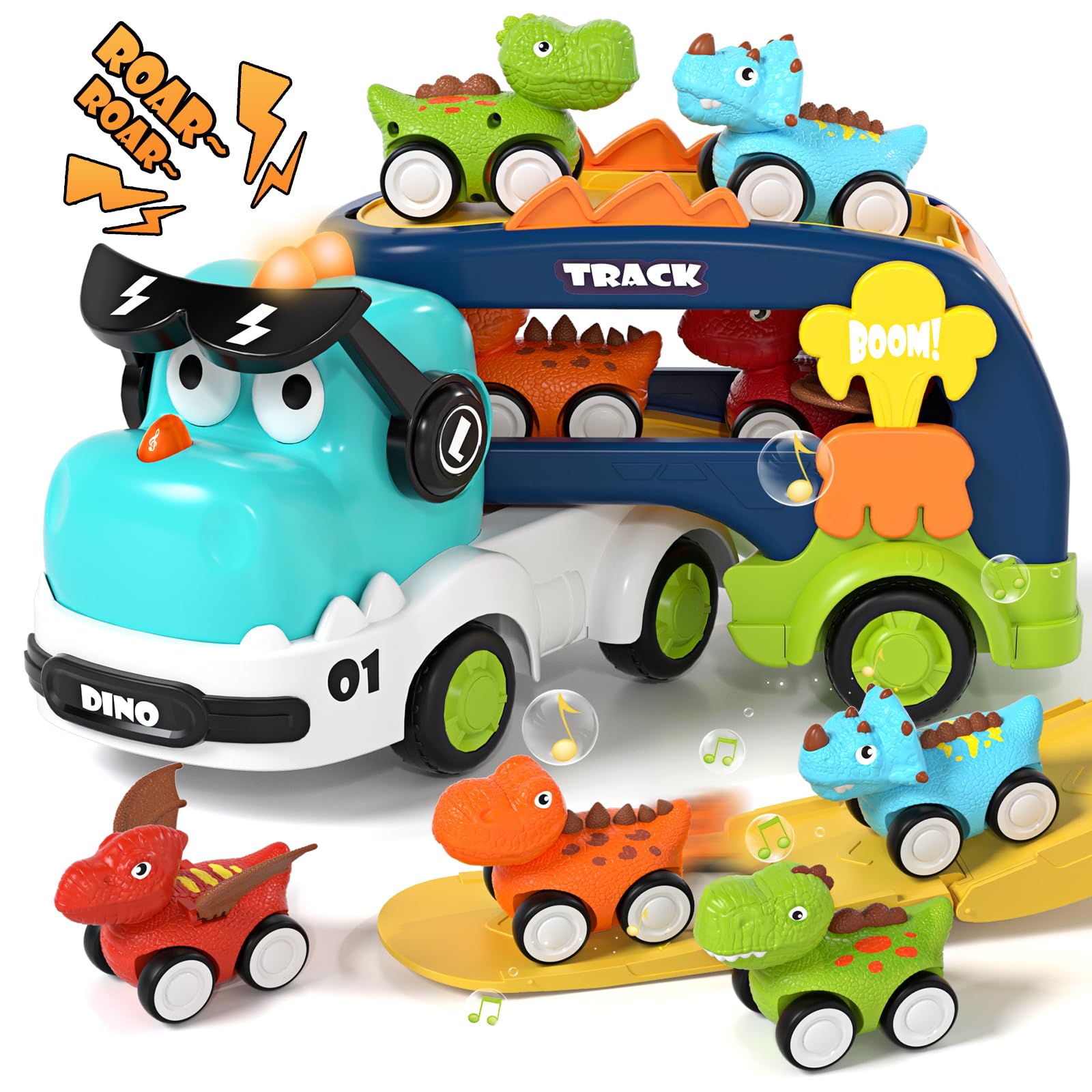 Lehoo Castle Dinosaur Toys for Boys, Toddler Toys for 3 Year Old Boy with LED Light, Dino Truck Kids Toy s, Monster Truck Birthday Gifts for Boys Girls