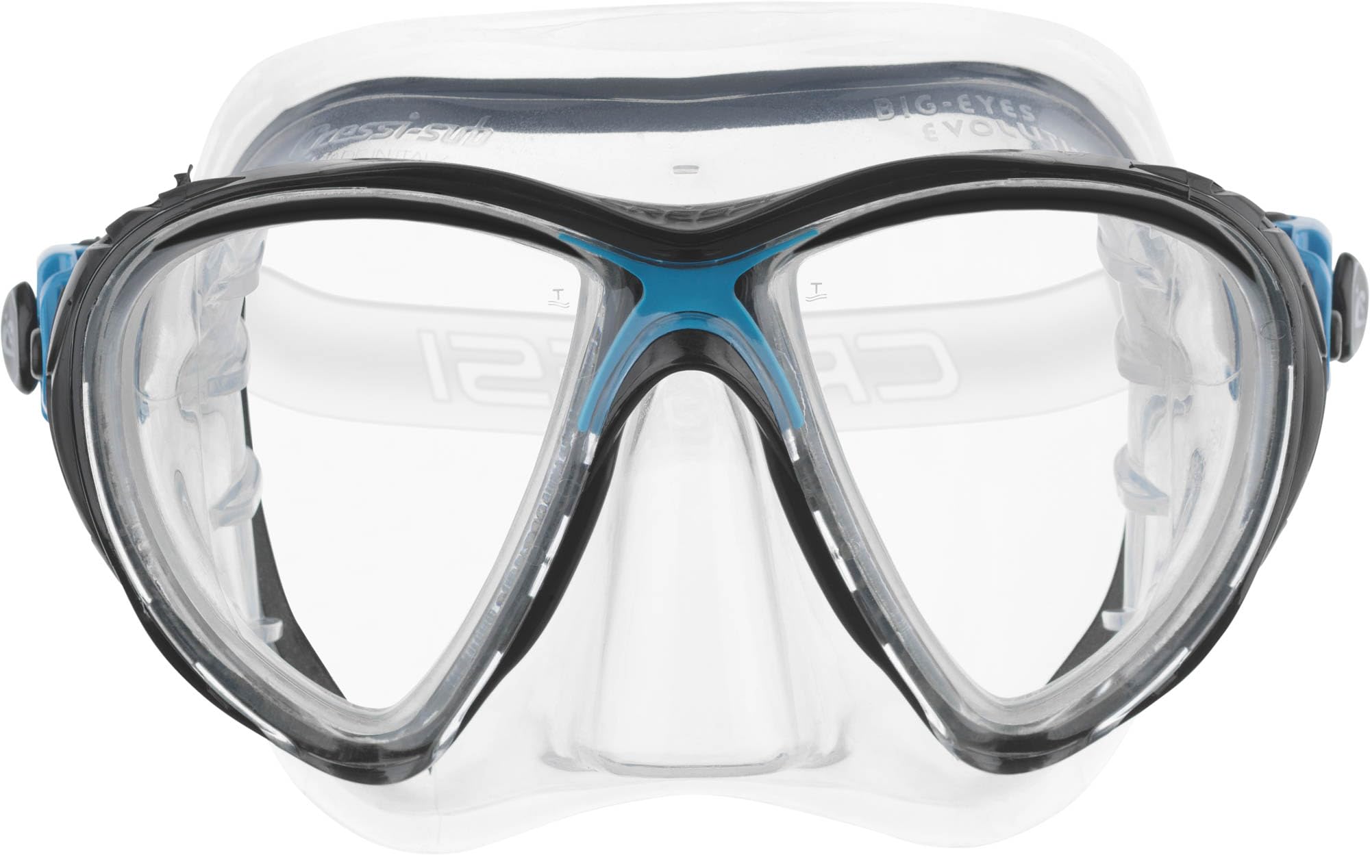 Cressi Big Eyes Evo & Alpha Ultra Dry Snorkel Set Adults - Silicone Snorkel Mask - Dry-Top Breathing Tube - Fit Diving Mask - Clear/Blue