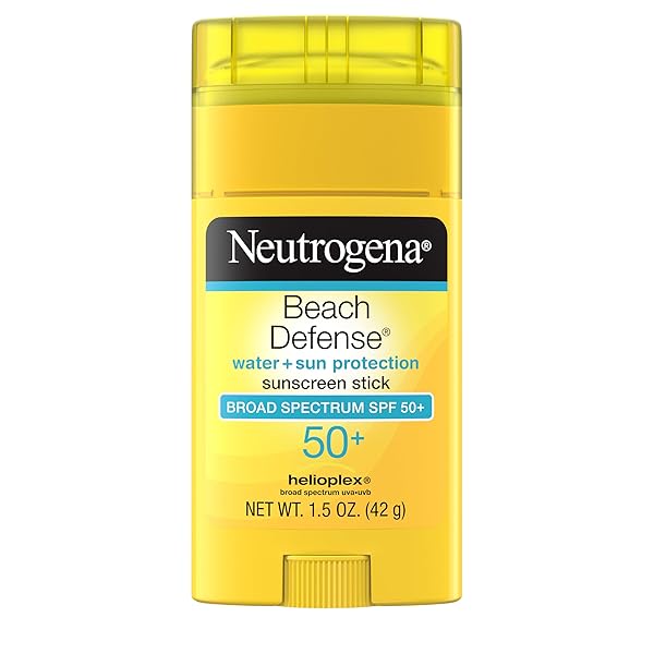 NEUTROGENA BEACH DEFENSE SUNSCREEN STICK SPF 50, BROAD SPECTRUM SUN PROTECTION FOR FACE & BODY, WATER-RESISTANT, NON-GREASY FORMULA, TRAVEL SIZE FOR BEACH & OUTDOOR USE, 1.5 OZ (42 G)