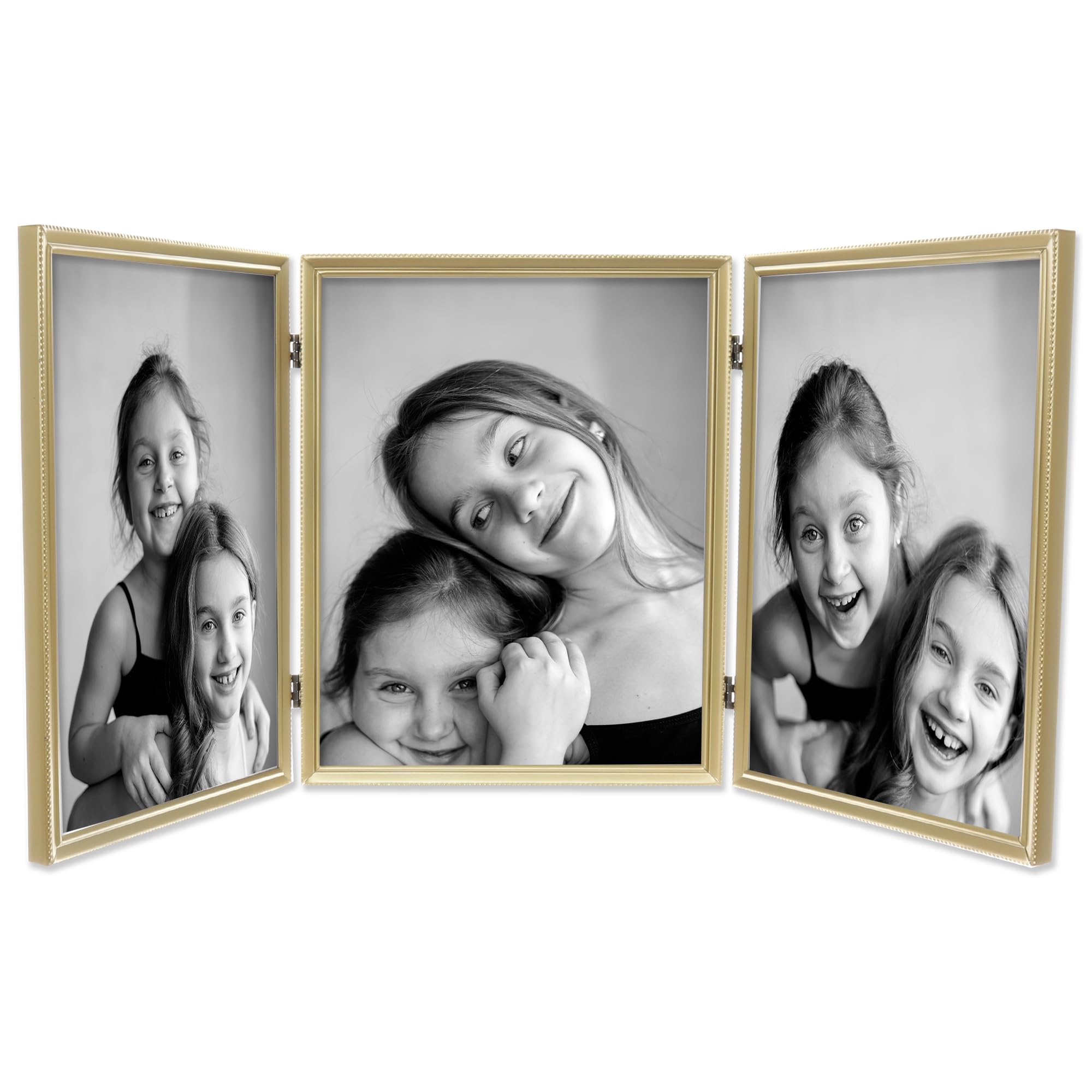 Lawrence Frames Bead Border Design, 8 x 10 Triple, Satin Gold — image 1