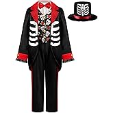 ReliBeauty Kids Day of The Dead Costume Mariachi Costume with Fake Collar and Hat,Black