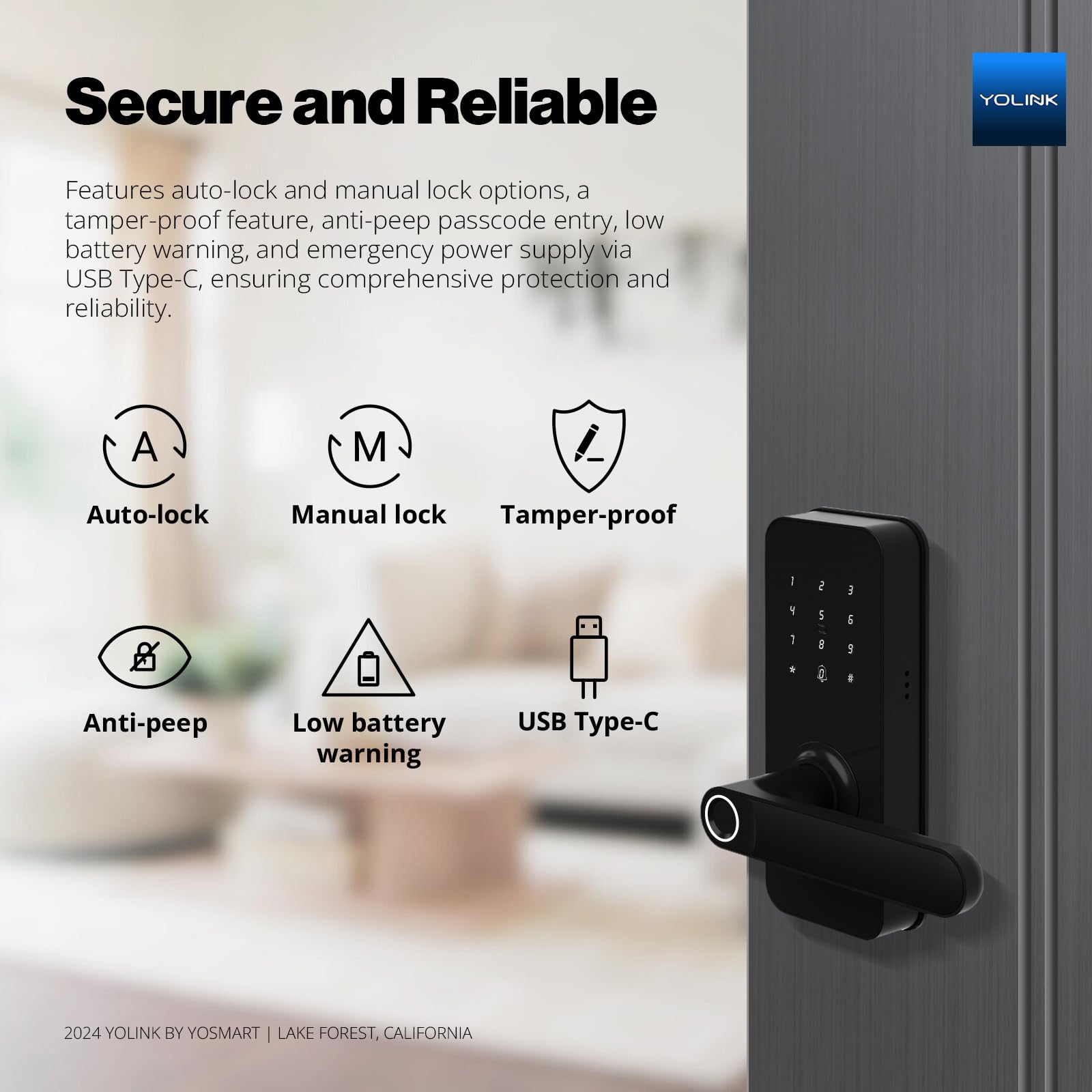 YoLink Smart Lever Lock, Smart Handle Lock, Door