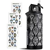 National Parks Water Bottle with Stickers | 32oz Wide Mouth Leakproof Stainless Steel Bucket List Insulated Bottle for Camping & Hiking | Gifts for Hikers | BPA-Free [BLACK]