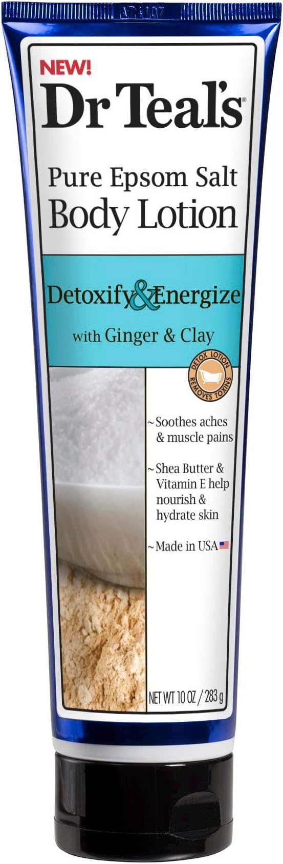 Dr. Teal's Pure Epsom Salt Body Lotion, Detoxify & Energize with Ginger & Clay, 10 Oz Per Tube (6 Tubes)
