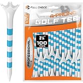 Full Choice 60/100 Pack Plastic Golf Tees (2-3/4"or 3-1/4"), Enhanced Durability &amp; Stability, Designed to Reduce Friction and Side Spin