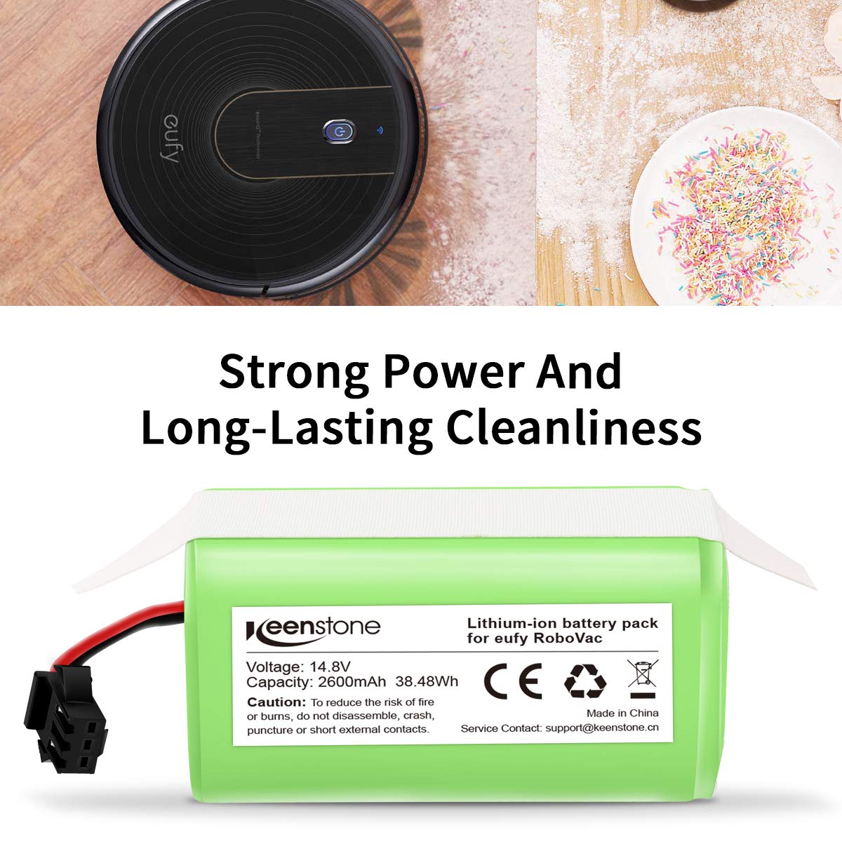 Keenstone 14.8v 2600mAh Li-ion Rechargeable Replacement Battery for Eufy Compatible with RoboVac 11, RoboVac 11S, RoboVac 11S MAX, RoboVac 15T, RoboVac 30, RoboVac 15C, RoboVac 12, RoboVac 35C