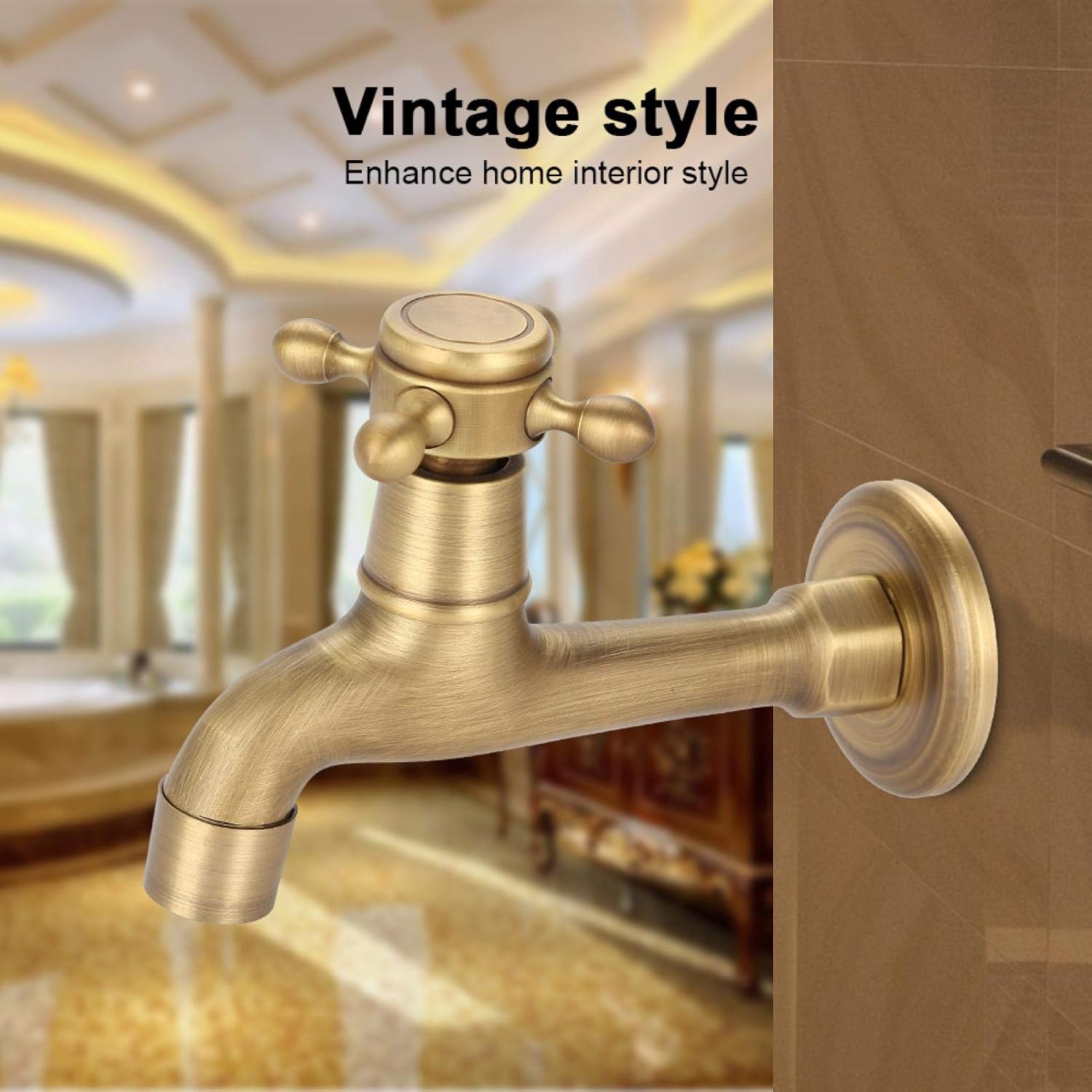 Demeras Brass Fauce Tap Lead High Arc Single Lever Faucet Antique Brass Taps Wall Mounted Vintage for Kitchen Sink (Long) - Image 3