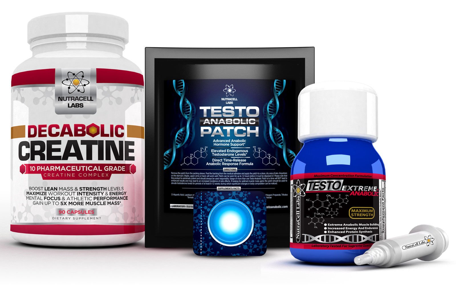 Anabolic Muscle Stack : Testo Extreme Anabolic & 10 Blend Decabolic Creatine & Testo Anabolic Patches - Strongest Legal Testosterone Booster, Muscle Growth & Strength Stack (1 Month Course)