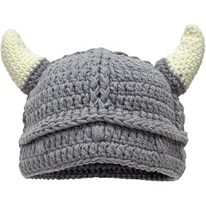 Hshsclth Viking Knit Hat with Bull Horns Barbarian Horn Crochet Viking Helmet Halloween Costume Beanie for Kids and Adults