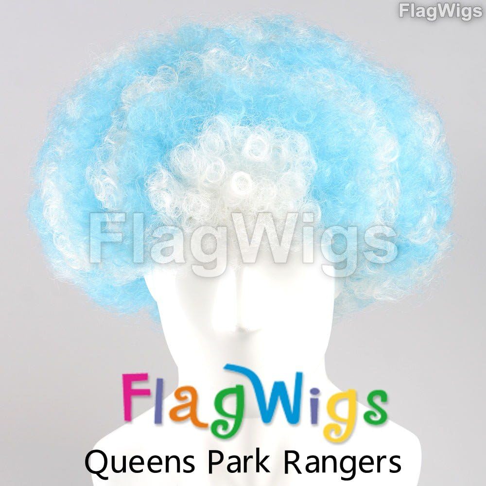 FlagWigs Queens Park Rangers Afro Wig Cheer for International Football Game World Cup League Fans Costume Flag Wigs Competition Cheer Props Queens Park Rangers Afro