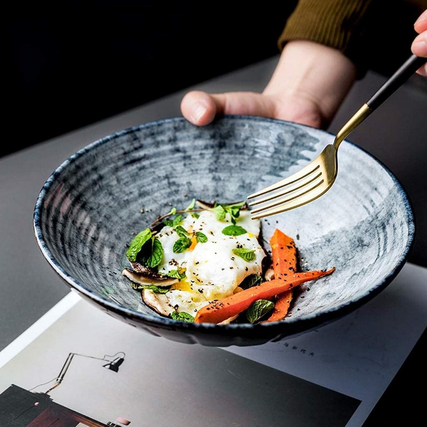 HCYY Tazón de cerámica Gris de Estilo japonés Tazón de Ramen de Alivio