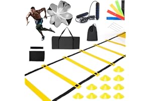 9TH SHOP Speed Ladder Agility Ladder, Football Training Equipment Set-20feet 12 Rungs Speed Ladder,10 Disc Cones, Resistance Parachute, Jump Rope, 4 Resistance Bands