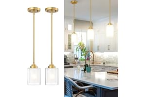 TENGXIN Modern Pendant Light,Brushed Gold Modern Pendant Light for Kitchen Island,Hanging Ceiling Light Fixture,Farmhouse Pendant Lighting for Dining Room Bedroom Bar Office 2Pack,TXPLBG02-2PK