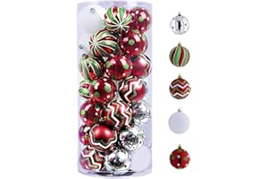 Valery Madelyn 35ct Shatterproof Red, Green, White Christmas Tree Ball Ornaments Set for Holiday Decor