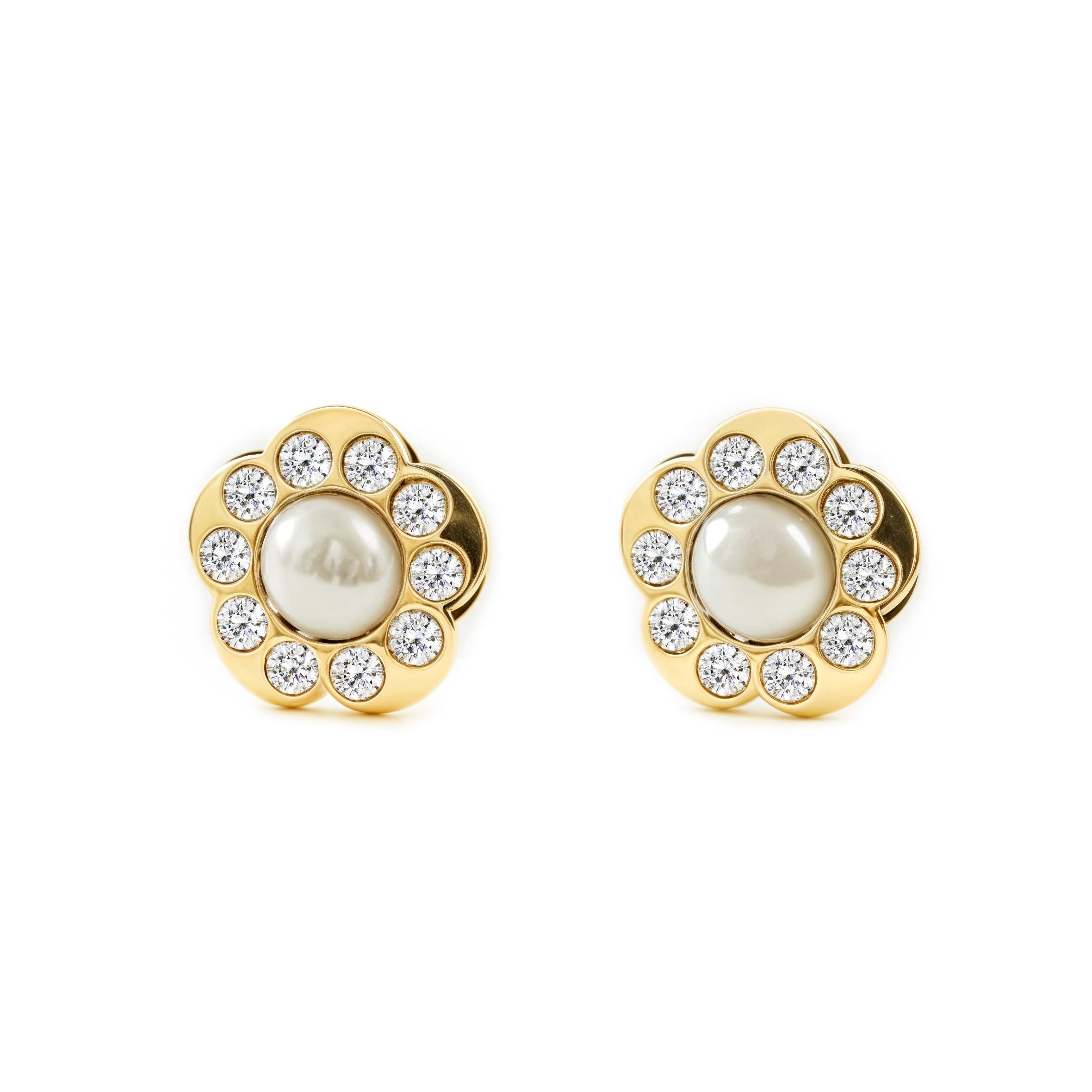 9ct Yellow Gold flower pearl Children's Earrings