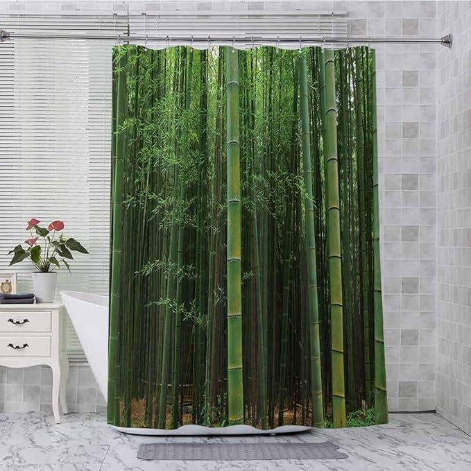 Cortinas de ducha para baño, imagen de un bosque de bambú exótico con
