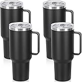 Temolulu 4 Pack 40 Oz Tumbler with Handle and Straw, Stainless Steel Double Wall Vacuum Insulated Cup, 40 OZ Travel Coffee Mug Bulk with Silicone Water Bottle Boot(Black)