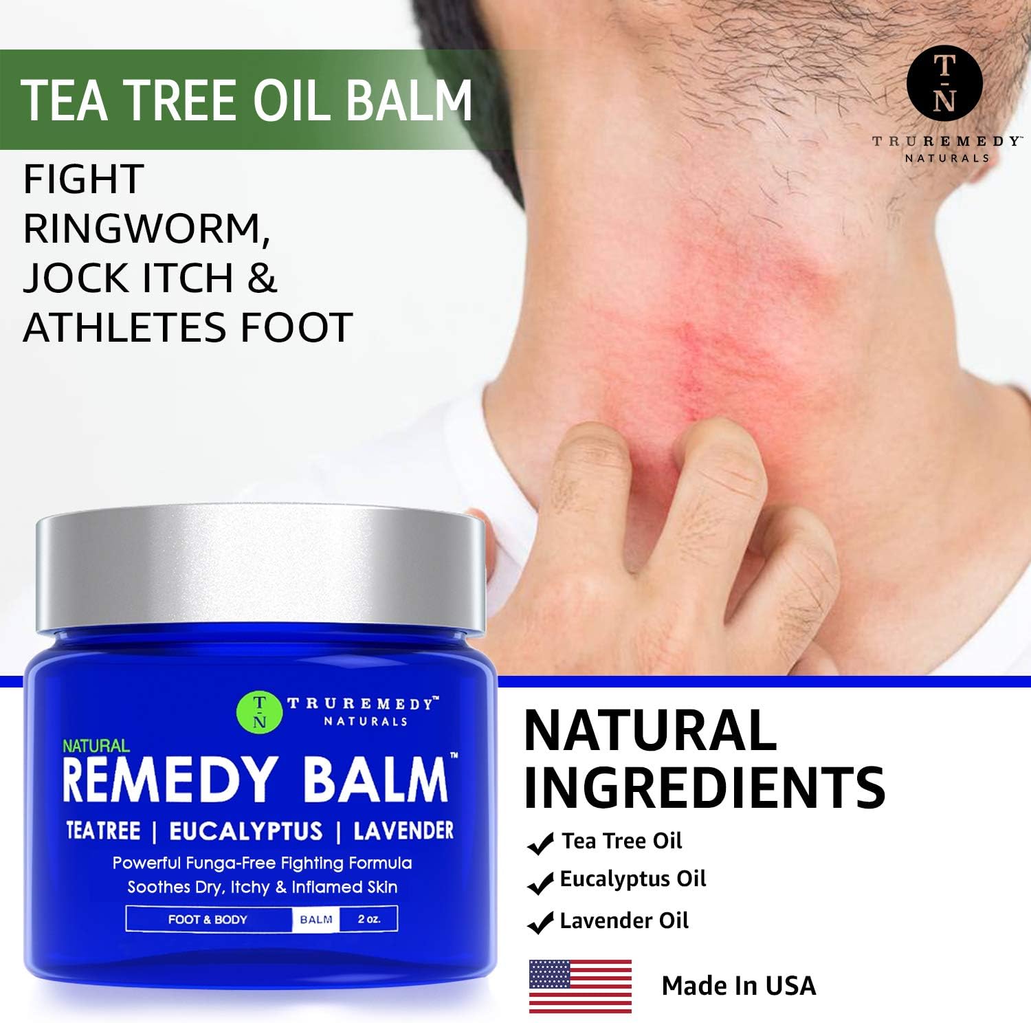 Remedy Tea Tree Oil Balm - Cream for Athletes Foot, Jock Itch, Ringworm, Eczema, Nail Issues, Rash, Skin Irritation - Ointment for Dry, Itchy Skin - Foot & Body Balm with Lavender & Eucalyptus - 2 Oz: Health & Personal Care