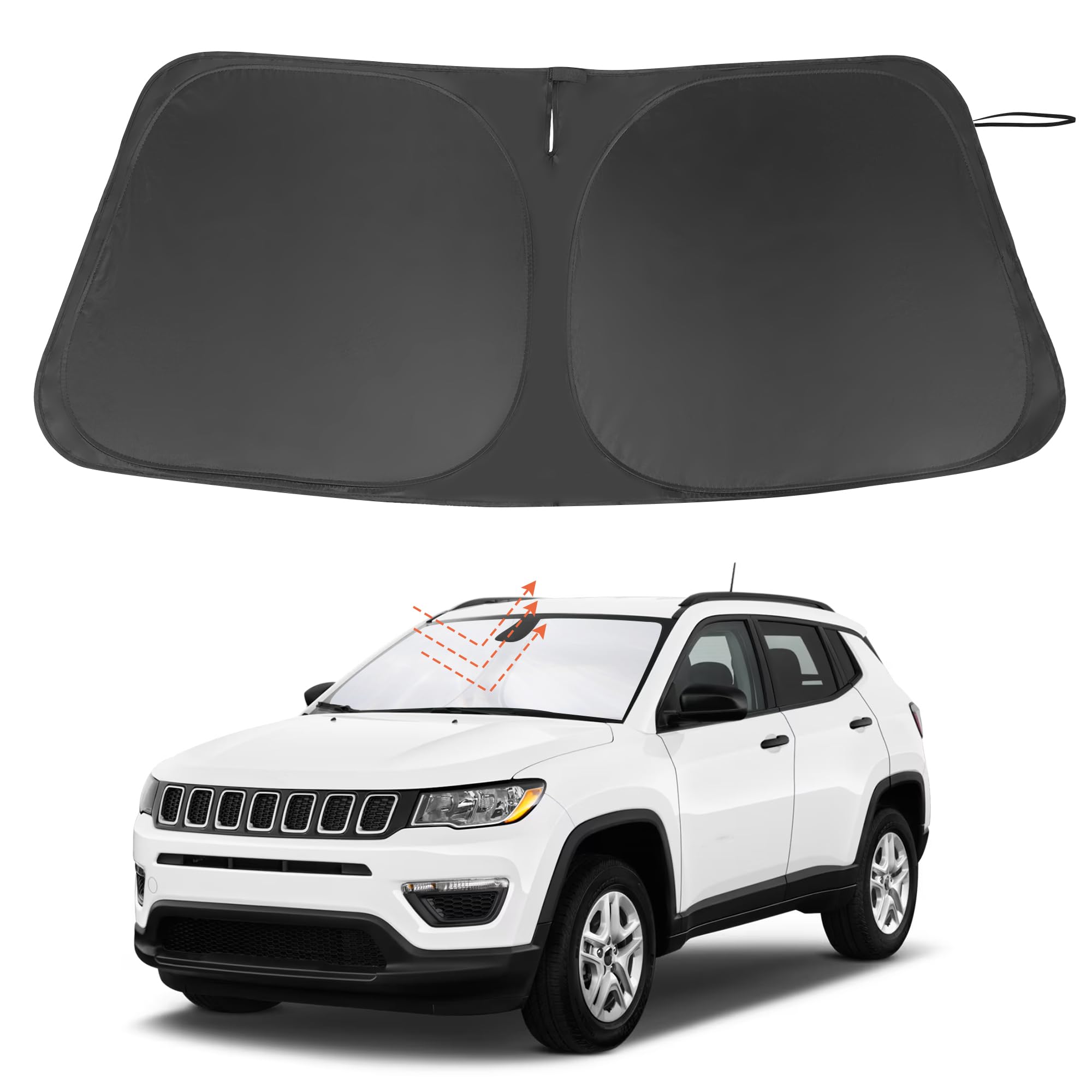 Photo 1 of Windshield Sun Shade Custom Fit for 2017-2024 Jeep Compass Accessories Foldable Sunshade Sun Blocker Protect Car from Sun Rays & Heat Damage Keep Car Cooler