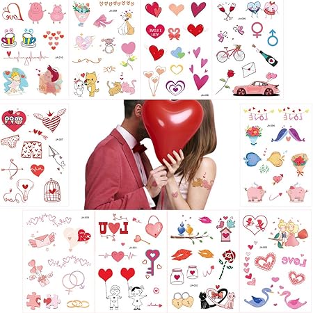Amazon 10枚タトゥーシールバレンタ タトゥーシール かわいい 花柄 Fanoshon 大人と子供が用 ボディーアートシール 刺青シール ハート インかわいいハート 英文字 タトゥーステッカー ボディーシール 大人と子供が用 防水長持ち 10 5cm 15cm クリスマス 仮装小道具