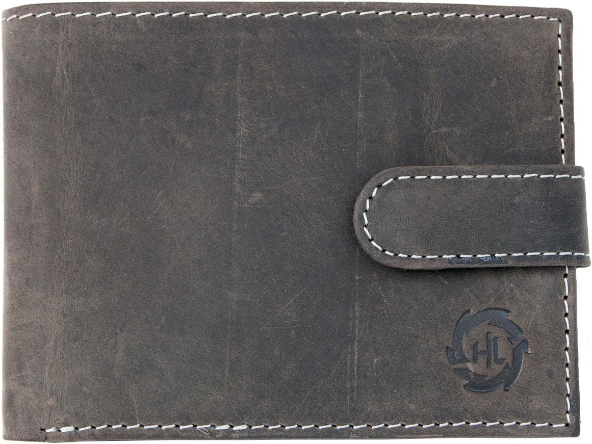 Grey leather wallet HL with a buckle whole made of genuineleather, Gray